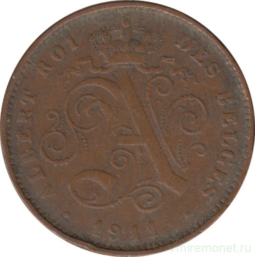 Монета. Бельгия. 2 сантима 1911 год. Des Belges.