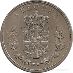 Монета. Дания. 5 крон 1961 год.