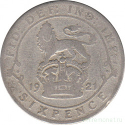 Монета. Великобритания. 6 пенсов 1921 год.