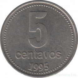 Монета. Аргентина. 5 сентаво 1995 год. Аверс - толстые цифры.