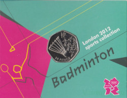 Монета. Великобритания. 50 пенсов 2011 год. XXX летние олимпийские игры Лондон 2012. Бадминтон. В блистере.
