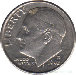 Монета. США. 10 центов 1992 год. Монетный двор D.