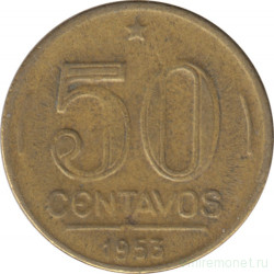 Монета. Бразилия. 50 сентаво 1953 год.