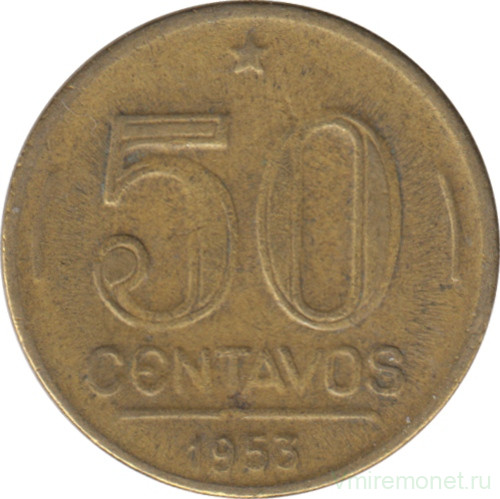 Монета. Бразилия. 50 сентаво 1953 год.