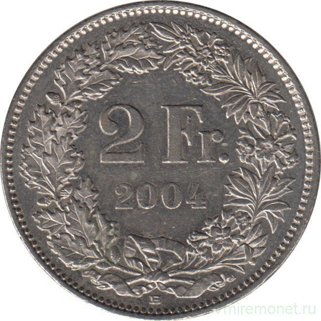 Монета. Швейцария. 2 франка 2004 год.