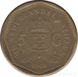 Монета. Нидерландские Антильские острова. 5 гульденов 1999 год.