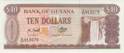 Банкнота. Гайана. 10 долларов 1962 - 1992 года. Тип 23f.