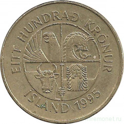 Монета. Исландия. 100 крон 1995 год.