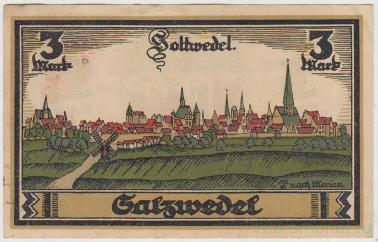 Бона. Нотгельд. Германия. Город Зальцведель. 3 марки 1921 год. Вариант 1162.2.а.6.