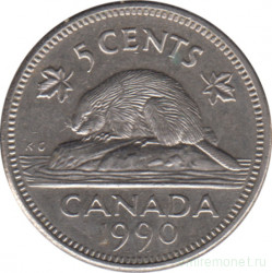 Монета. Канада. 5 центов 1990 год.