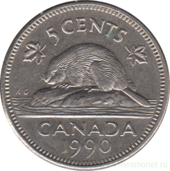 Монета. Канада. 5 центов 1990 год.