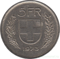 Монета. Швейцария. 5 франков 1973 год.