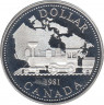 Монета. Канада. 1 доллар 1981 год. 100 лет Трансконтинентальной железной дороге. PROOF. ав.