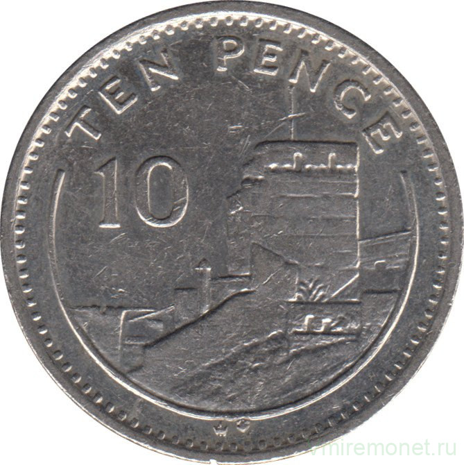 Монета. Гибралтар. 10 пенсов 1988 год. "AA" на реверсе.
