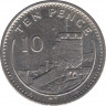 Монета. Гибралтар. 10 пенсов 1988 год. "АА" на реверсе. рев.