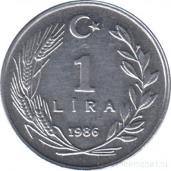 Монета. Турция. 1 лира 1986 год.