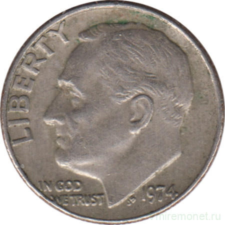 Монета. США. 10 центов 1974 год.