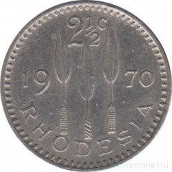 Монета. Родезия. 2 1/2 цента 1970 год.