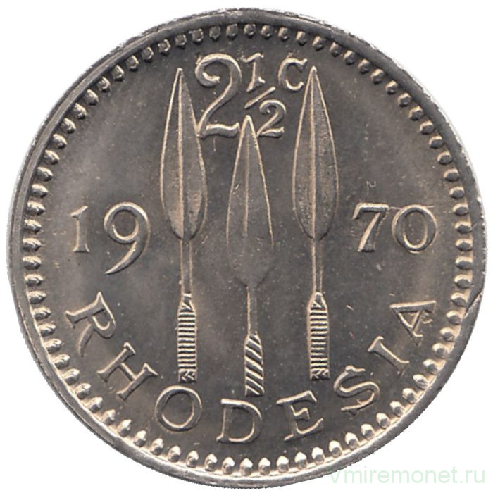 Монета. Родезия. 2 1/2 цента 1970 год.