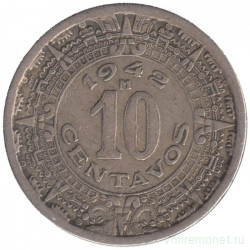 Монета. Мексика. 10 сентаво 1942 год. 