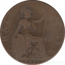 Монета. Великобритания. 1/2 пенни 1917 год.
