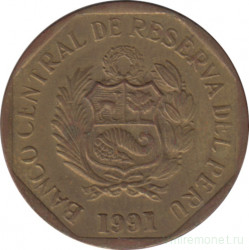 Монета. Перу. 10 сентимо 1991 год.