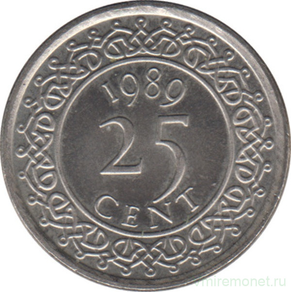 Монета. Суринам. 25 центов 1989 год.