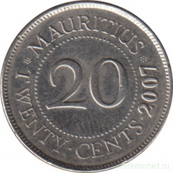 Монета. Маврикий. 20 центов 2007 год.