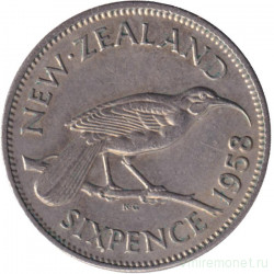 Монета. Новая Зеландия. 6 пенсов 1958 год.