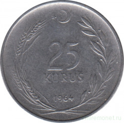 Монета. Турция. 25 курушей 1964 год.