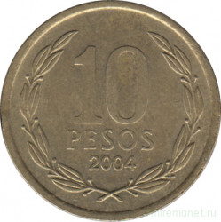 Монета. Чили. 10 песо 2004 год.