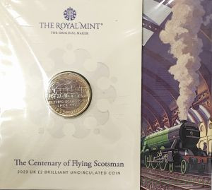 Монета. Великобритания. 2 фунта 2023 год. 100 лет Летучему шотландцу LNER 4472. В буклете. 