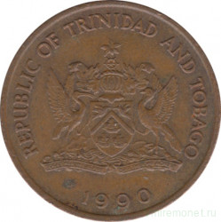 Монета. Тринидад и Тобаго. 5 центов 1990 год.
