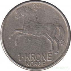Монета. Норвегия. 1 крона 1960 год.
