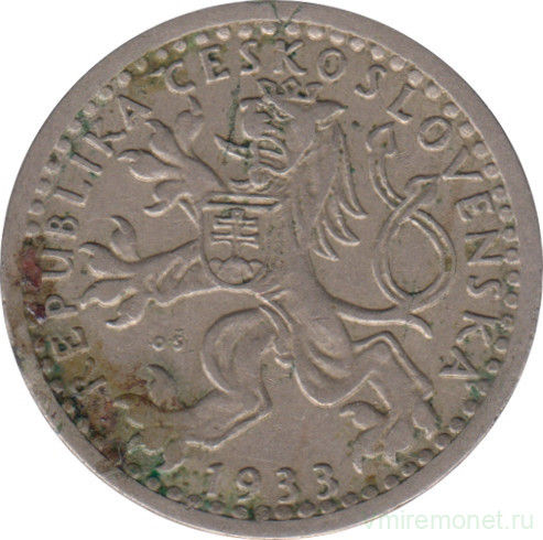 Монета. Чехословакия. 25 геллеров 1933 год.