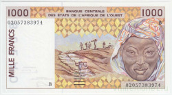 Банкнота. Западноафриканский экономический и валютный союз (ВСЕАО). Бенин. 1000 франков 1992 год. (B).