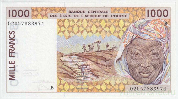 Банкнота. Западноафриканский экономический и валютный союз (ВСЕАО). Бенин. 1000 франков 1992 год. (B).