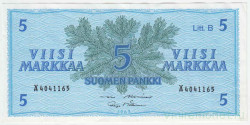 Банкнота. Финляндия. 5 марок 1963 год. Лит B. Тип 106Aa(37).