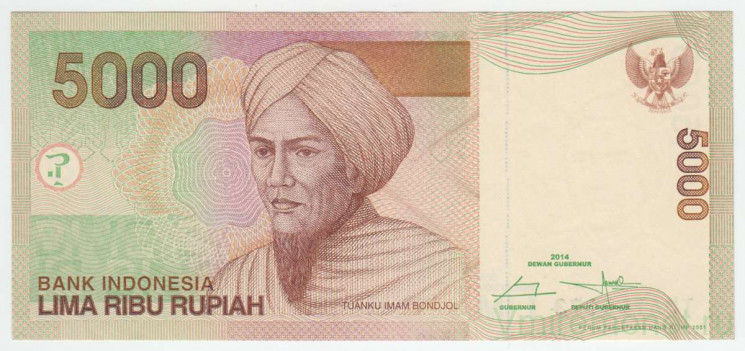 Банкнота. Индонезия. 5000 рупий 2001 год. (модификация 2014 год). Тип 142n.