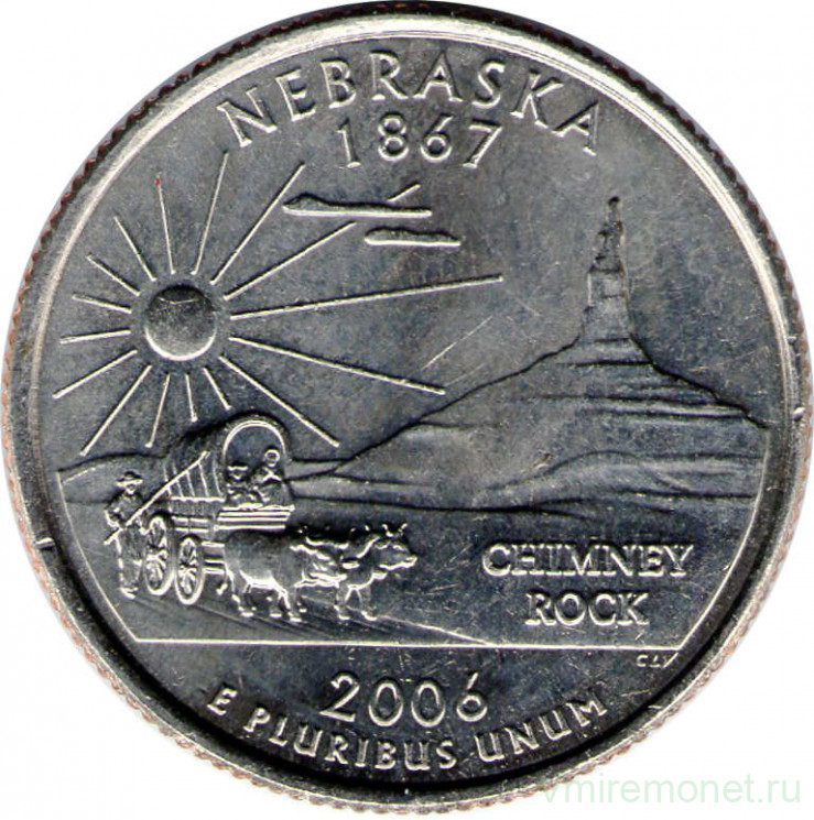 Монета. США. 25 центов 2006 год. Штат № 37 Небраска. Монетный двор P.