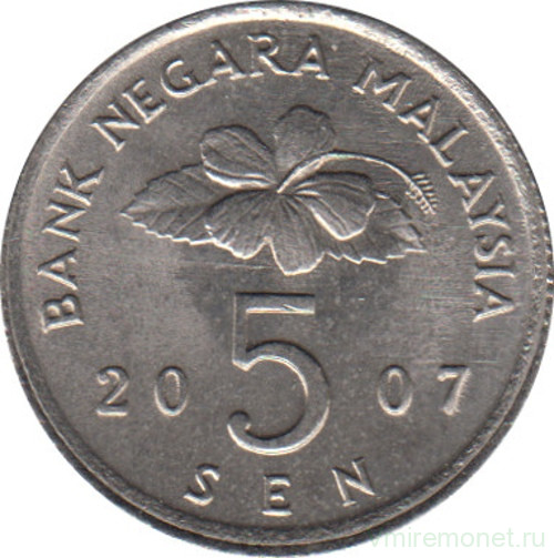 Монета. Малайзия. 5 сен 2007 год.