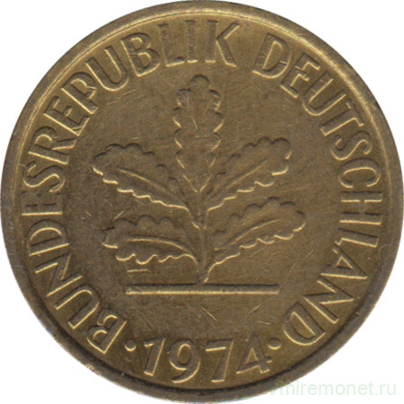 Монета. ФРГ. 5 пфеннигов 1974 год. Монетный двор - Мюнхен (D).