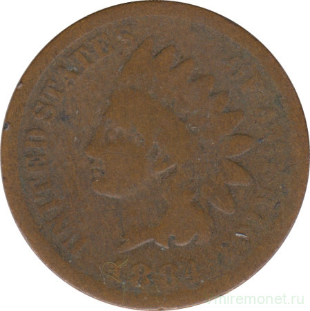 Монета. США. 1 цент 1884 год.