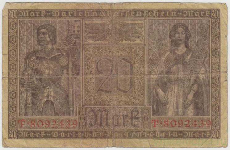 Банкнота. Кредитный билет. Германия. Германская империя (1871-1918). 20 марок 1918 год.