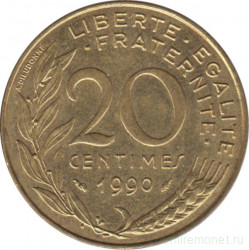 Монета. Франция. 20 сантимов 1990 год.