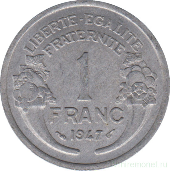 Монета. Франция. 1 франк 1947 год. Монетный двор - Париж.