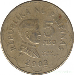 Монета. Филиппины. 5 песо 2002 год.