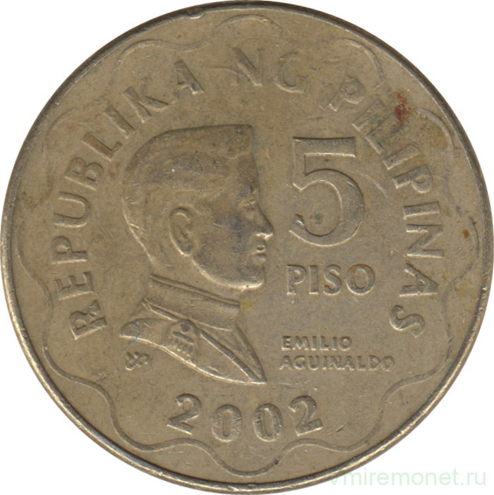 Монета. Филиппины. 5 песо 2002 год.