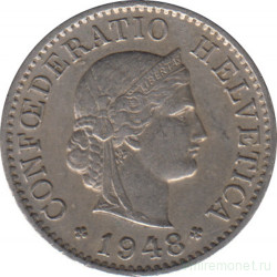 Монета. Швейцария. 5 раппенов 1948 год.