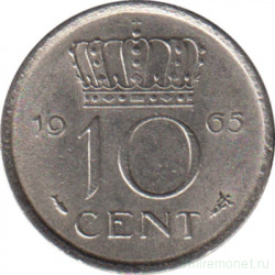 Монета. Нидерланды. 10 центов 1965 год.